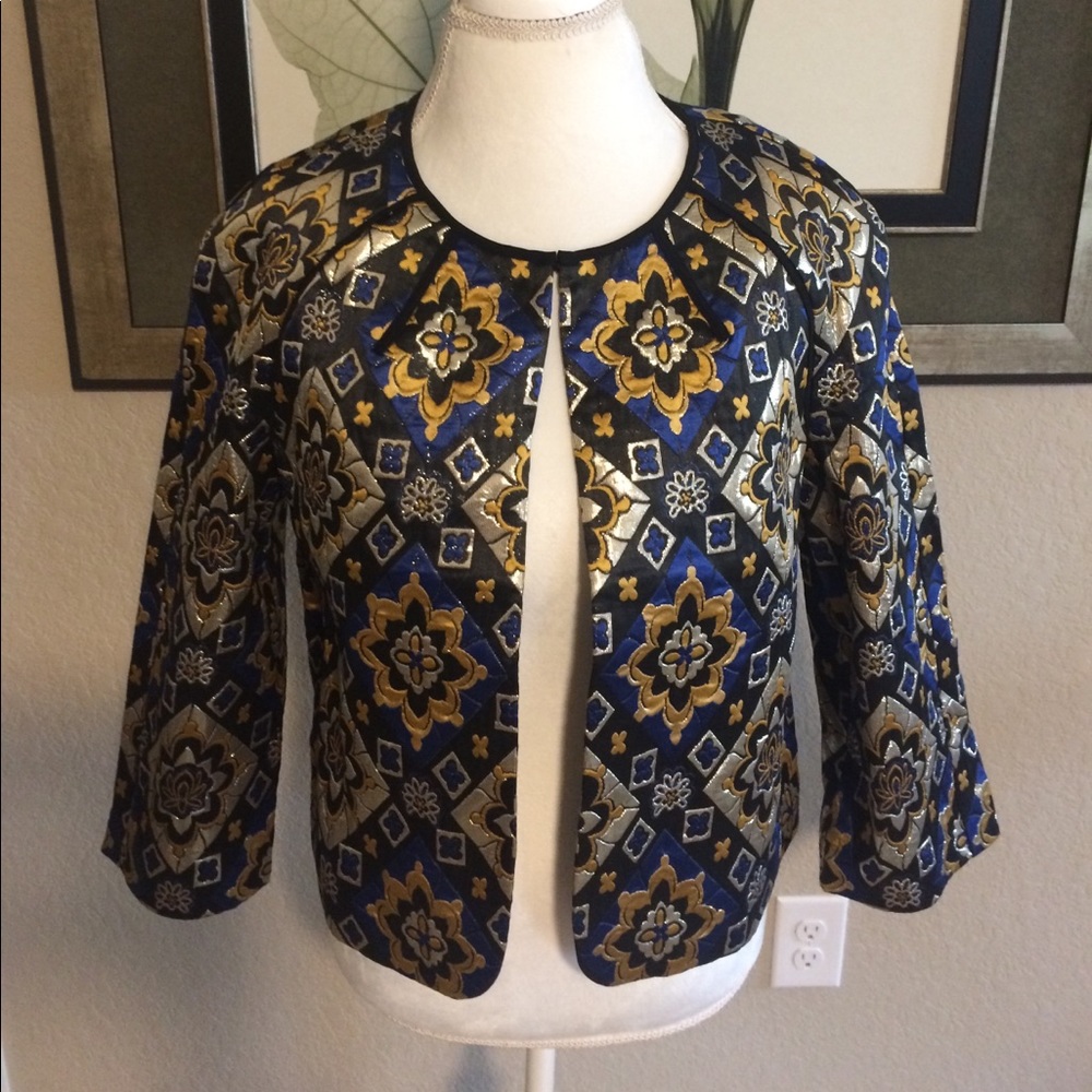 Loft metallic, flowered jacket.